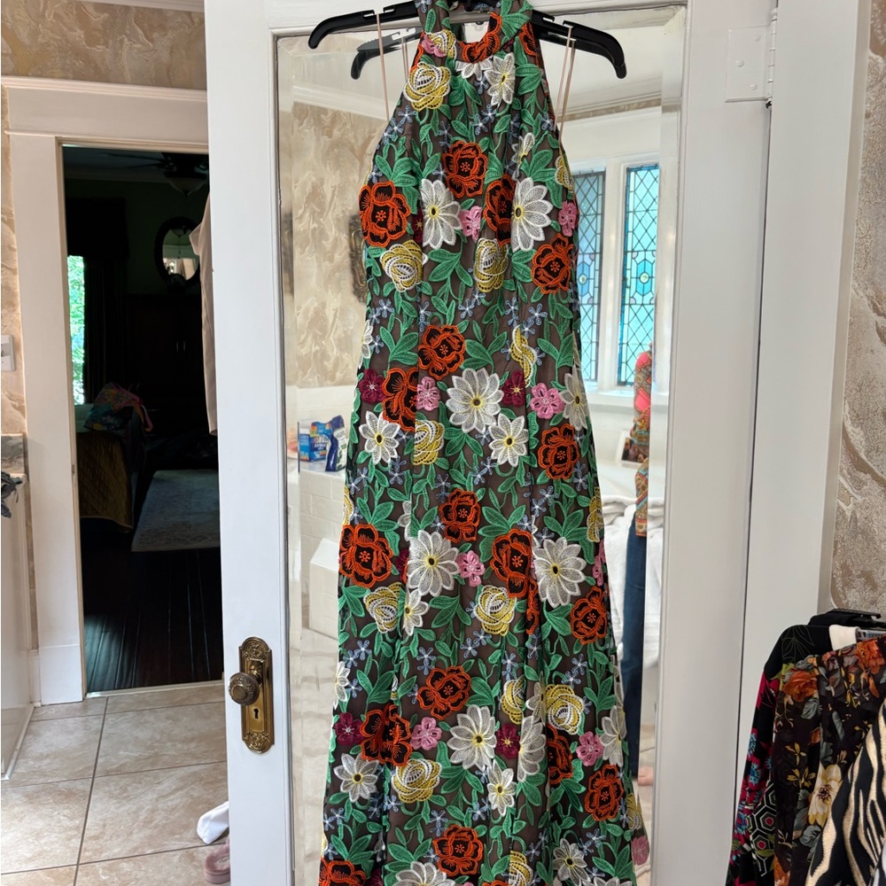 Milly Red and Green Halter Sundress Maxi